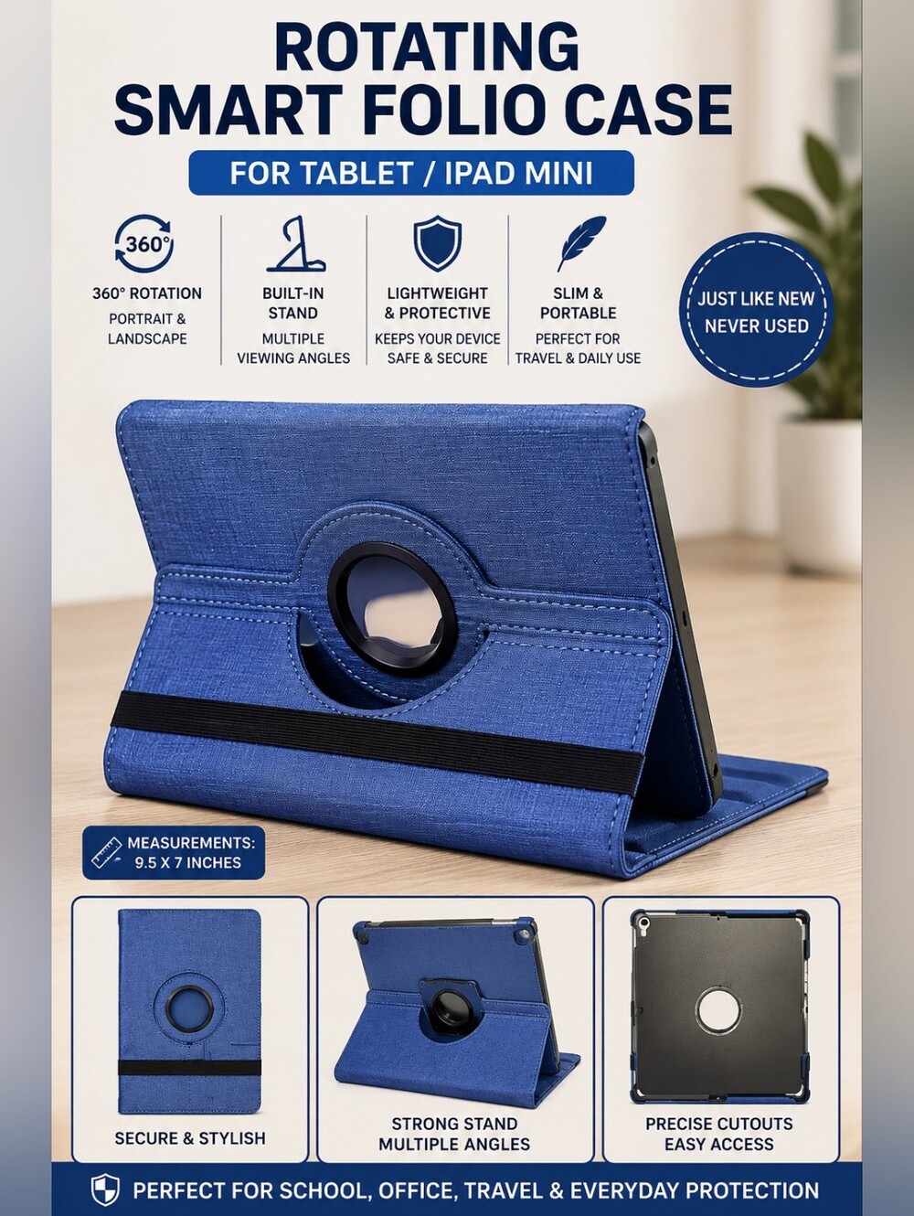 Blue Rotating Smart Folio Tablet/iPad Mini Case